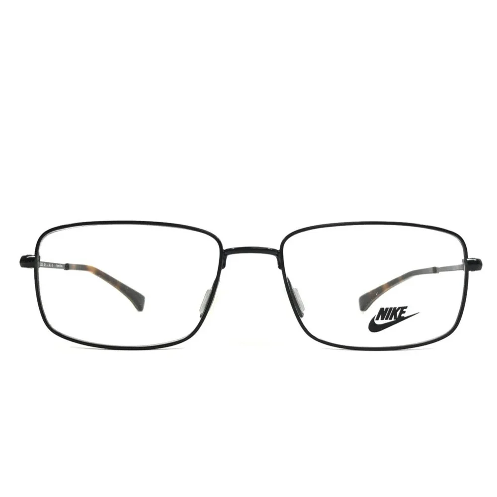 Nike Eyeglasses Frames 8205 001 Shiny Black Rectangle Wire Rim 54-14-140